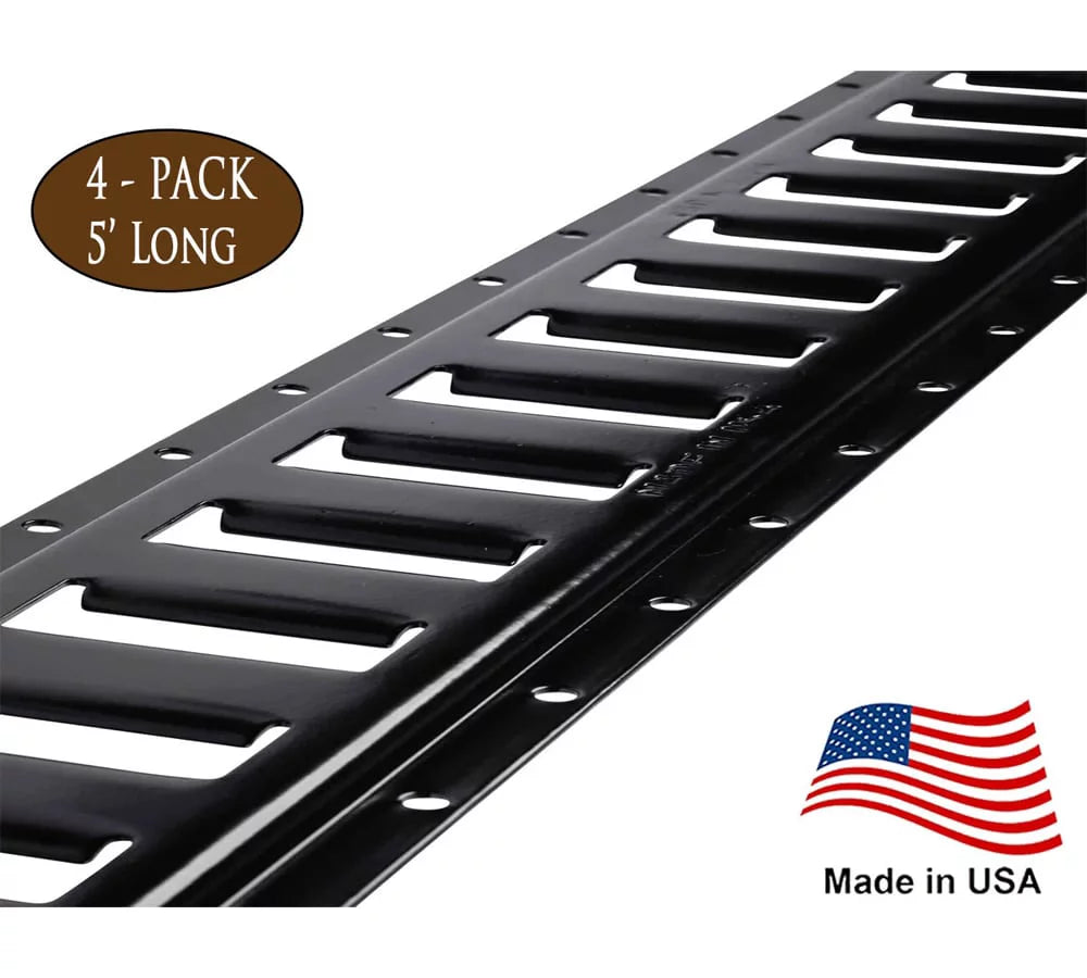 (4 PACK) 5 ft HORIZONTAL E TRACK TIE-DOWN rail - made in USA | black POWDER COATED, BOLT-ON tie DOWN rail FOR cargo on pickups, trucks, TRAILERS, VANS