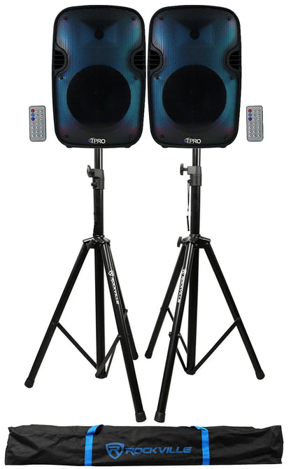 (2) TECHNICAL PRO plit12 bluetooth led 12" PARTY speakers+wireless link+stands