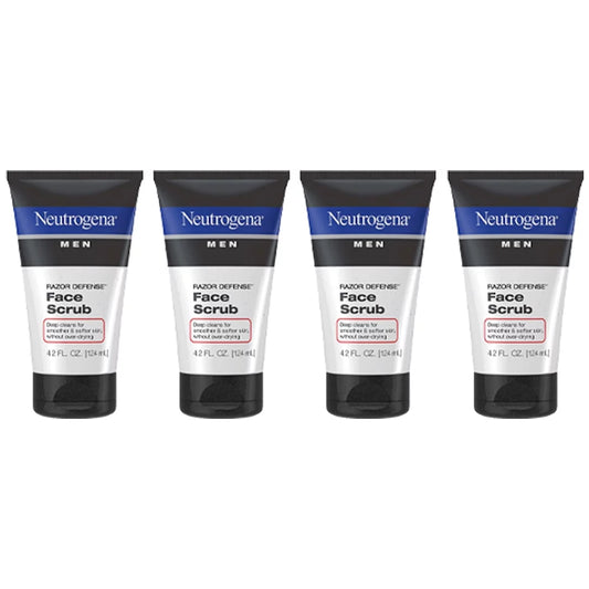 (4-pack) NEUTROGENA men EXFOLIATING RAZOR defense daily SHAVE face scrub, CONDITIONING facial cleanser for smoother SKIN and LESS razor IRRITATION, DYE-FREE, 4.2 fl. oz